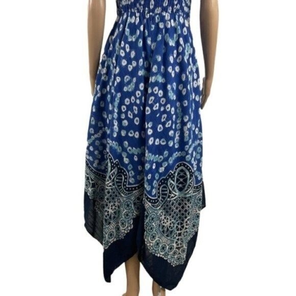 Soft Surroundings Blue Mahini Maxi Ikat print handkerchief Dress Boho Medium - Picture 8 of 13
